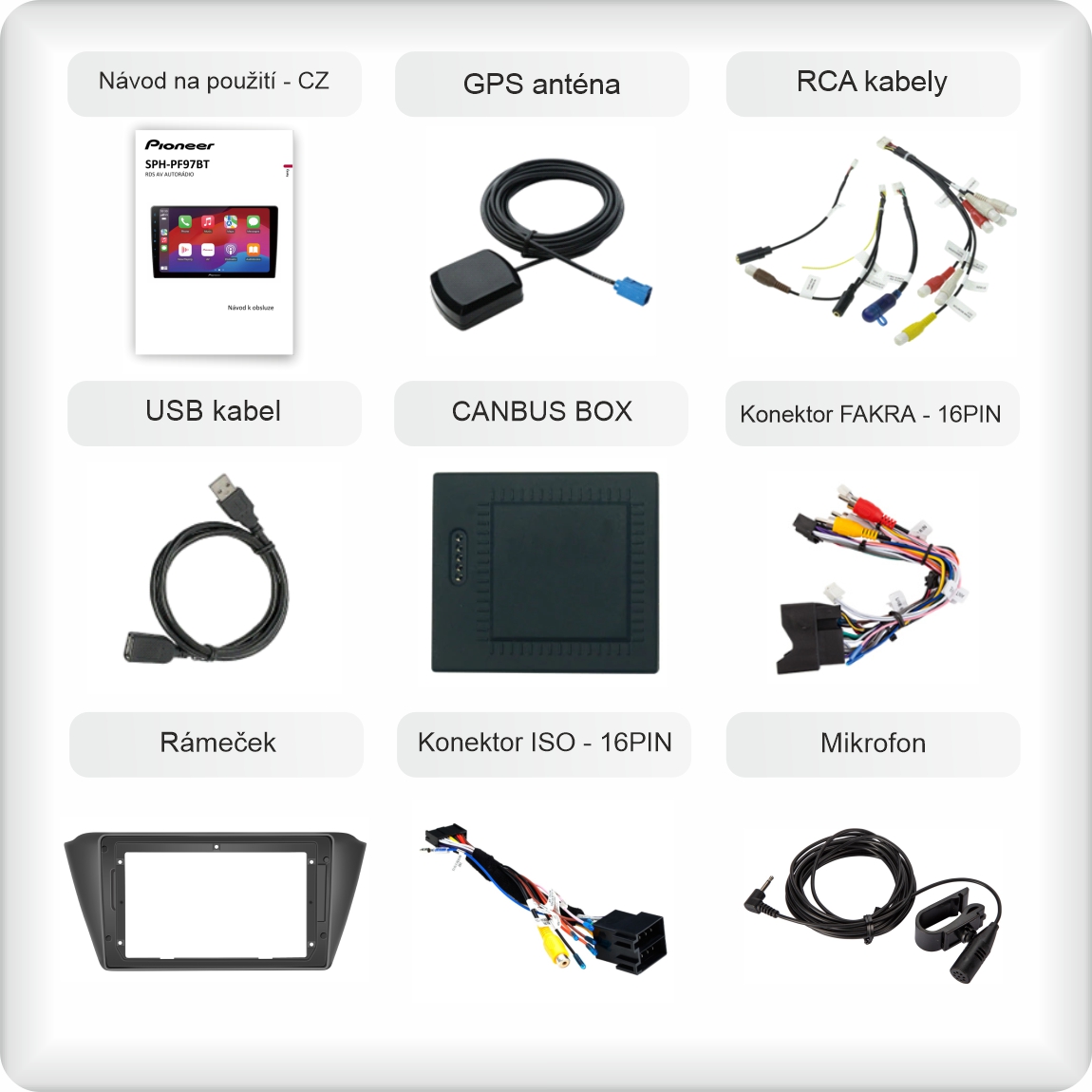 CZ příslušenství pro autorádio Pioneer SPH - PF97BT pro škoda fabia 3 carplay a android auto evtech_cz_1